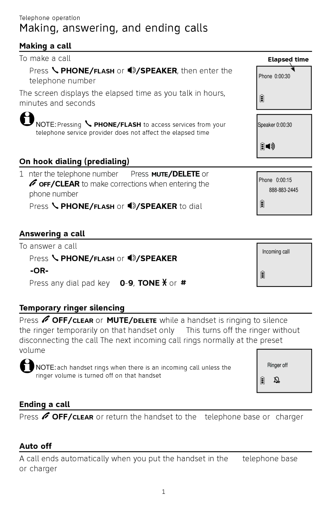 AT&T CL82450 user manual Making, answering, and ending calls 