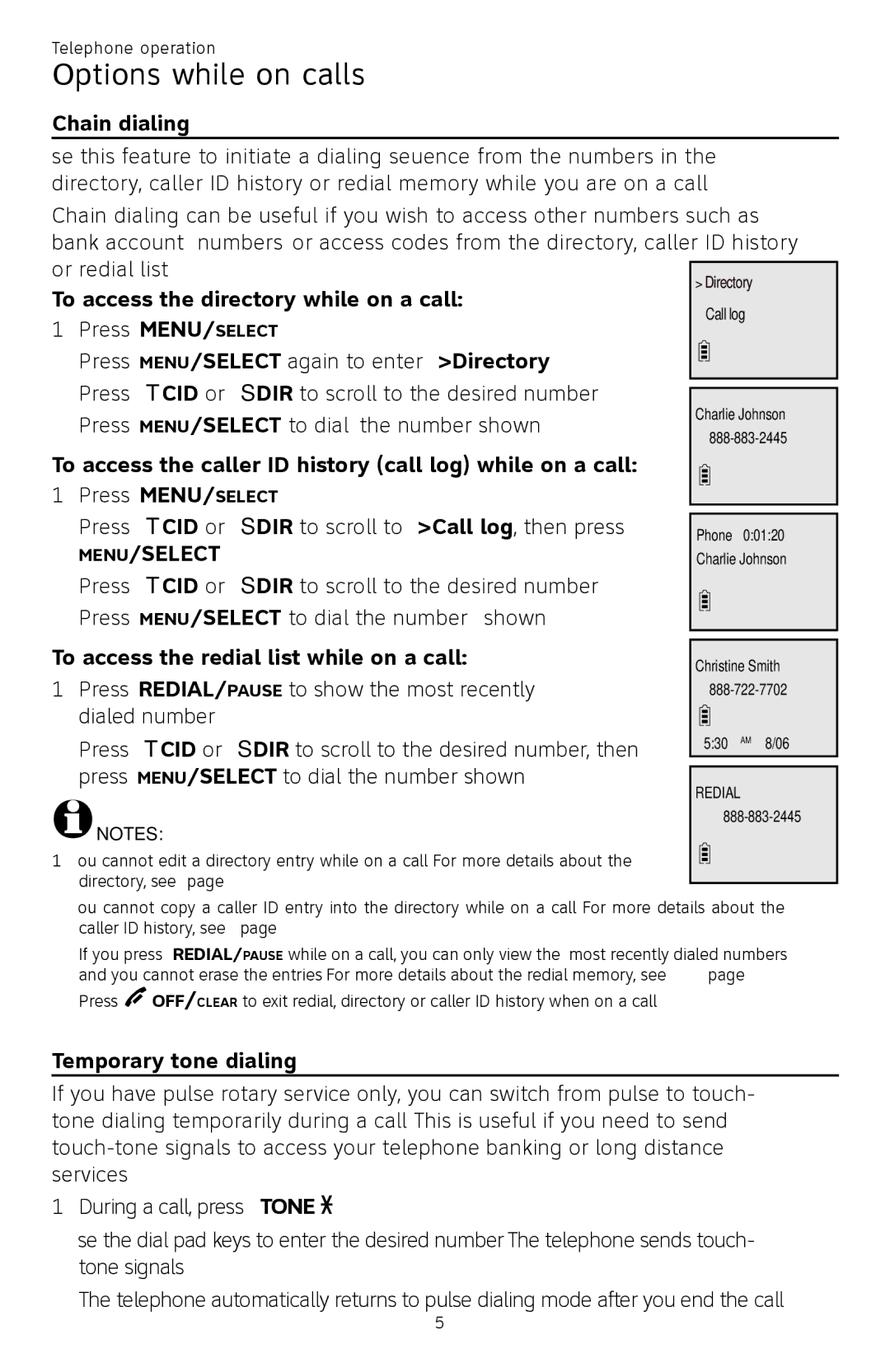 AT&T CL82450 user manual Chain dialing, To access the caller ID history call log while on a call, Temporary tone dialing 