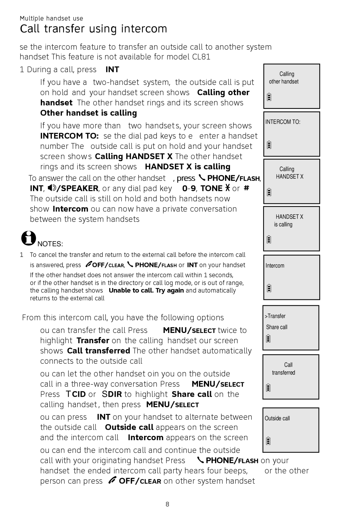 AT&T CL82450 user manual Call transfer using intercom 