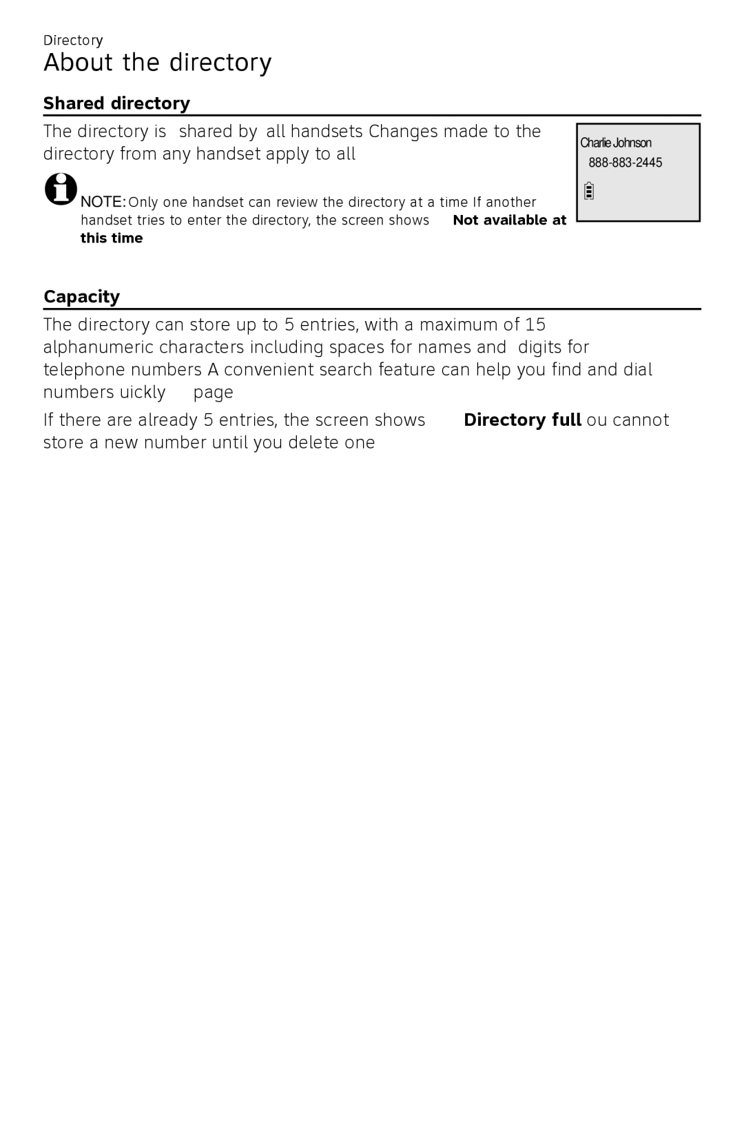 AT&T CL82450 user manual About the directory, Shared directory, Capacity 