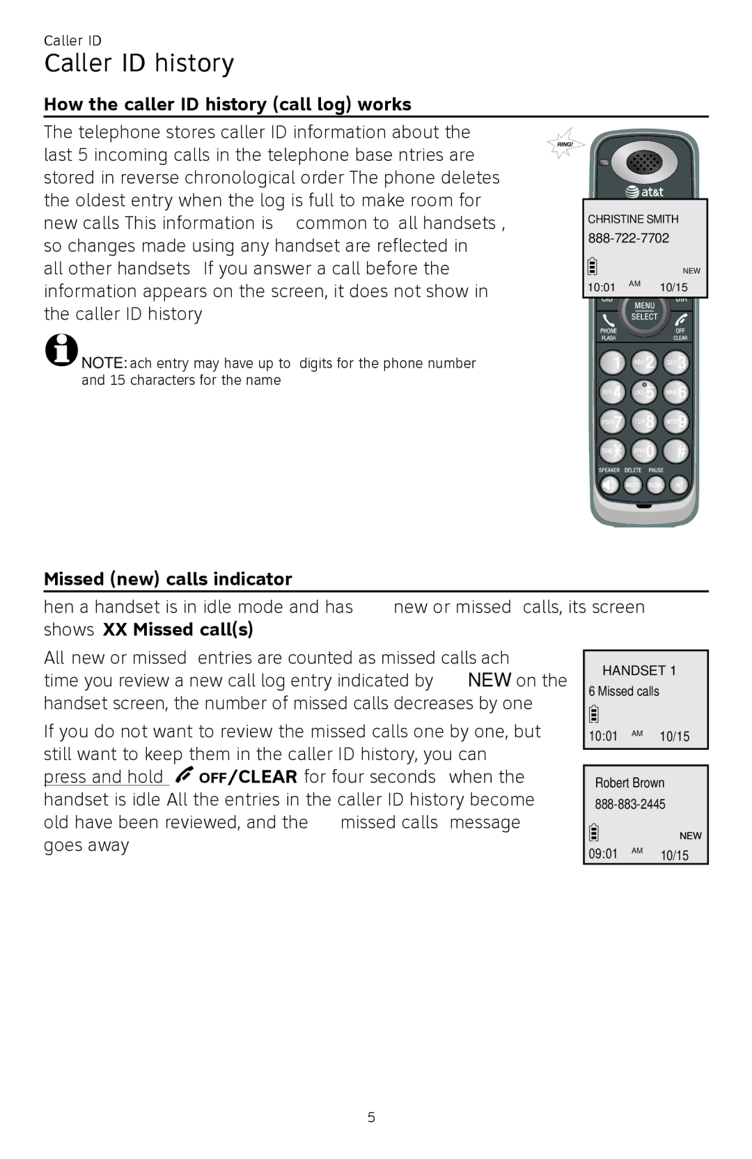 AT&T CL82450 user manual Caller ID history, How the caller ID history call log works, Missed new calls indicator 