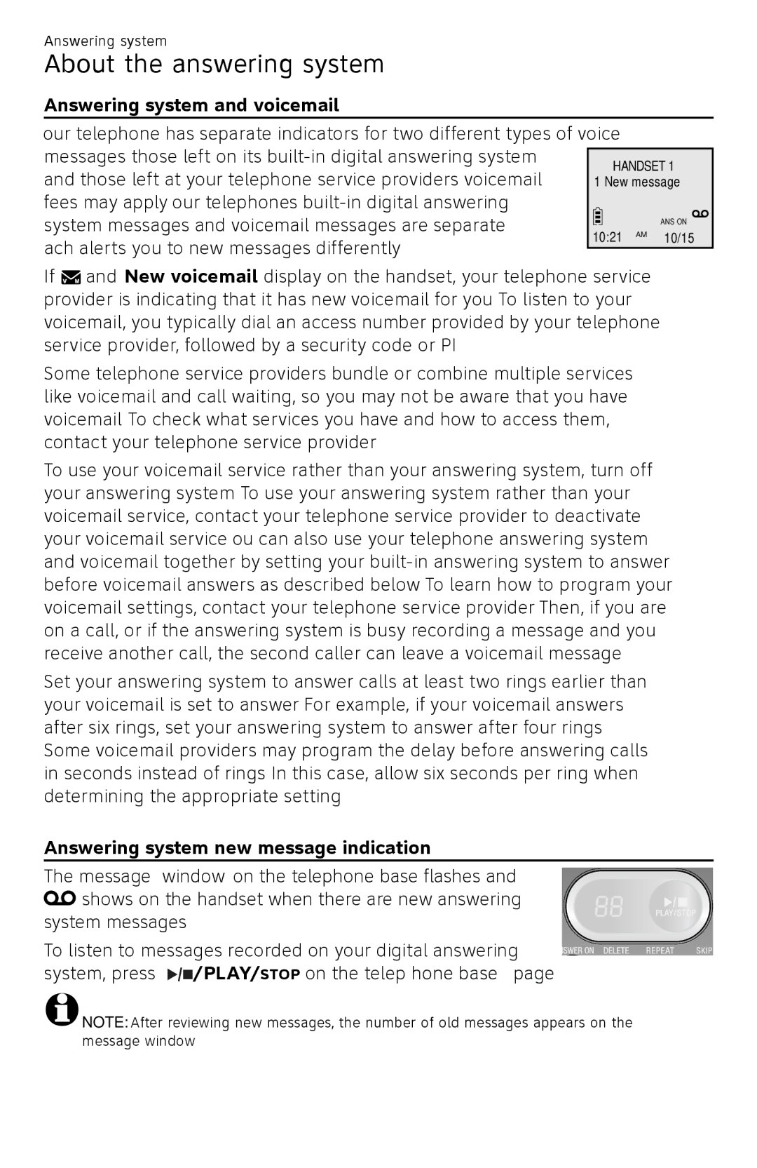 AT&T CL82450 About the answering system, Answering system and voicemail, Answering system new message indication 