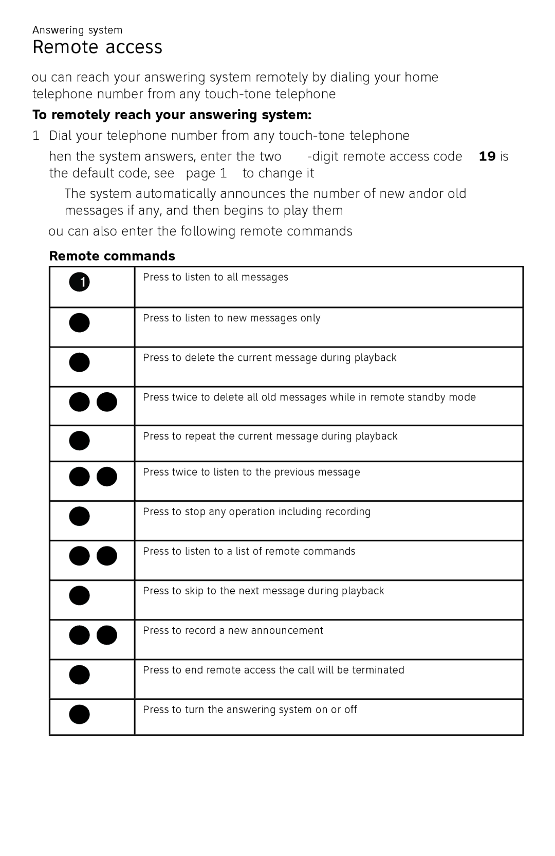 AT&T CL82450 user manual Remote access, To remotely reach your answering system, Remote commands 