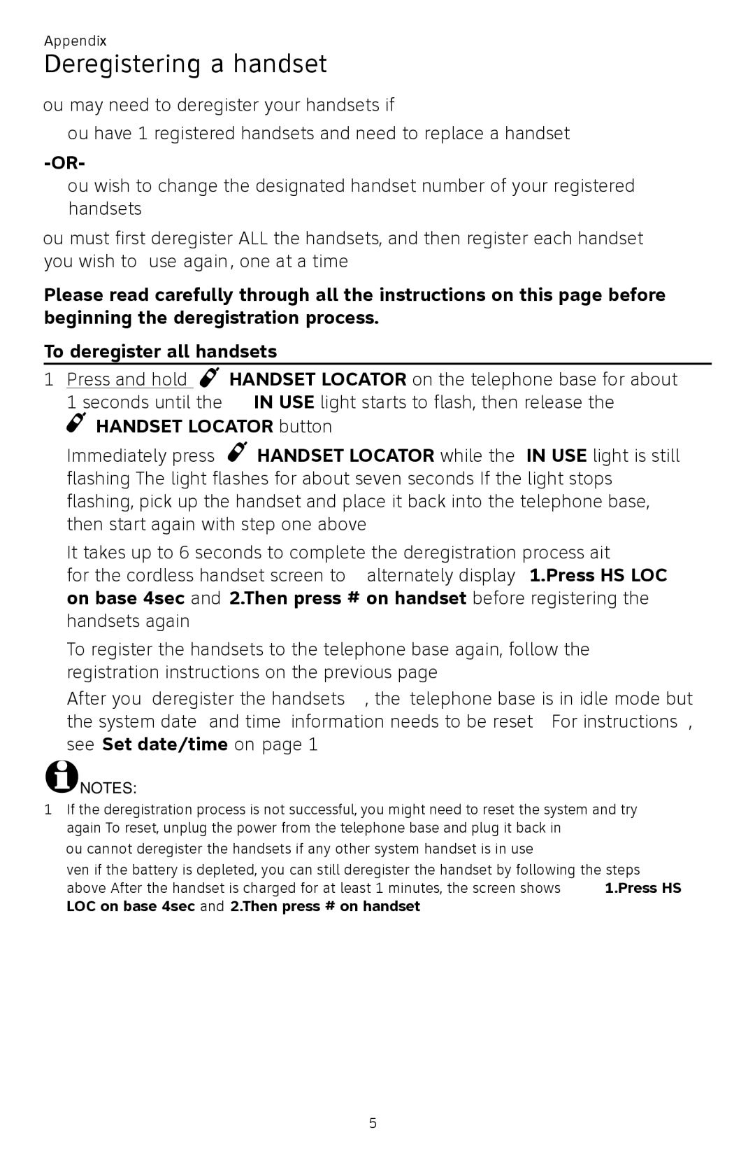 AT&T CL82450 user manual Deregistering a handset, Handset Locator button 