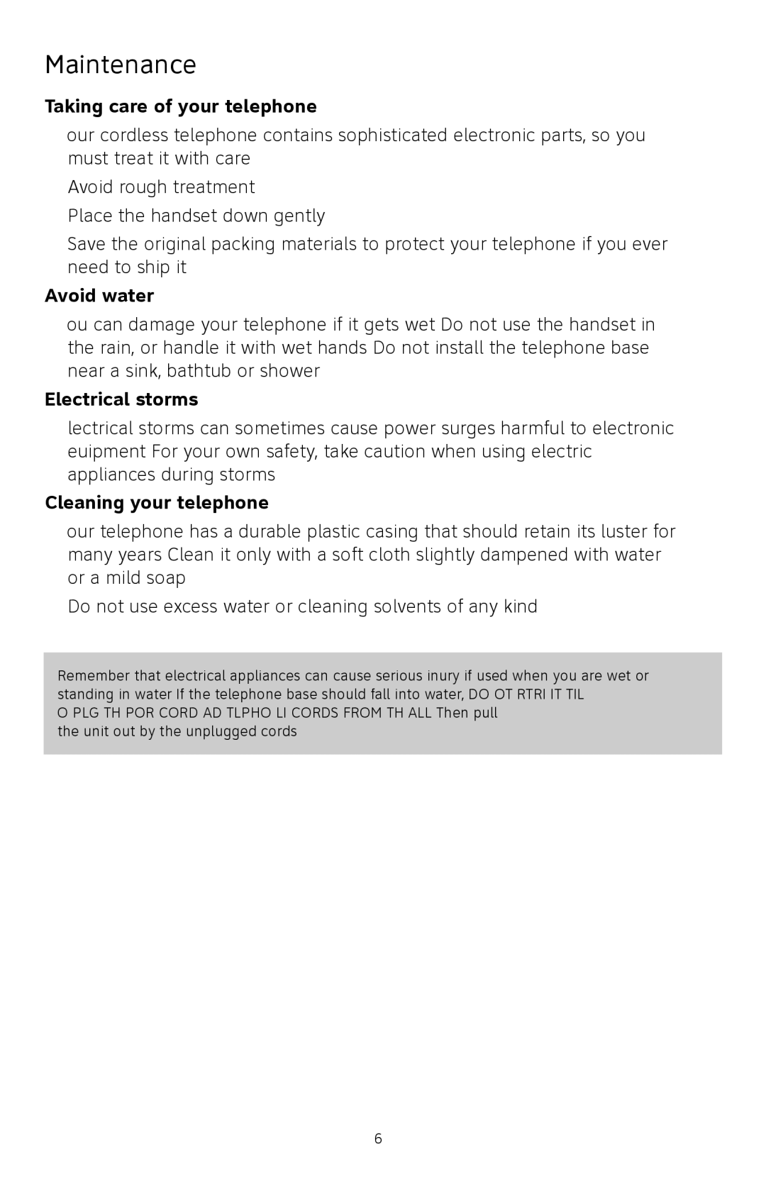 AT&T CL82450 Maintenance, Taking care of your telephone, Avoid water, Electrical storms, Cleaning your telephone 