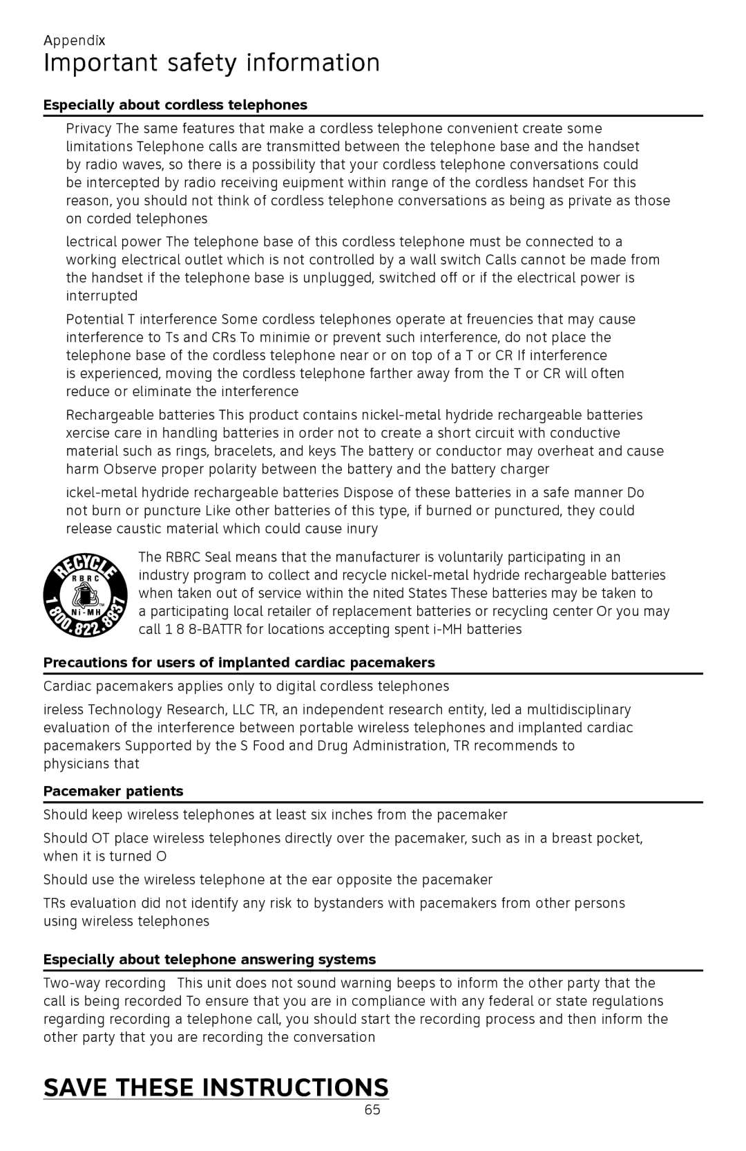 AT&T CL82450 user manual Especially about cordless telephones, Precautions for users of implanted cardiac pacemakers 