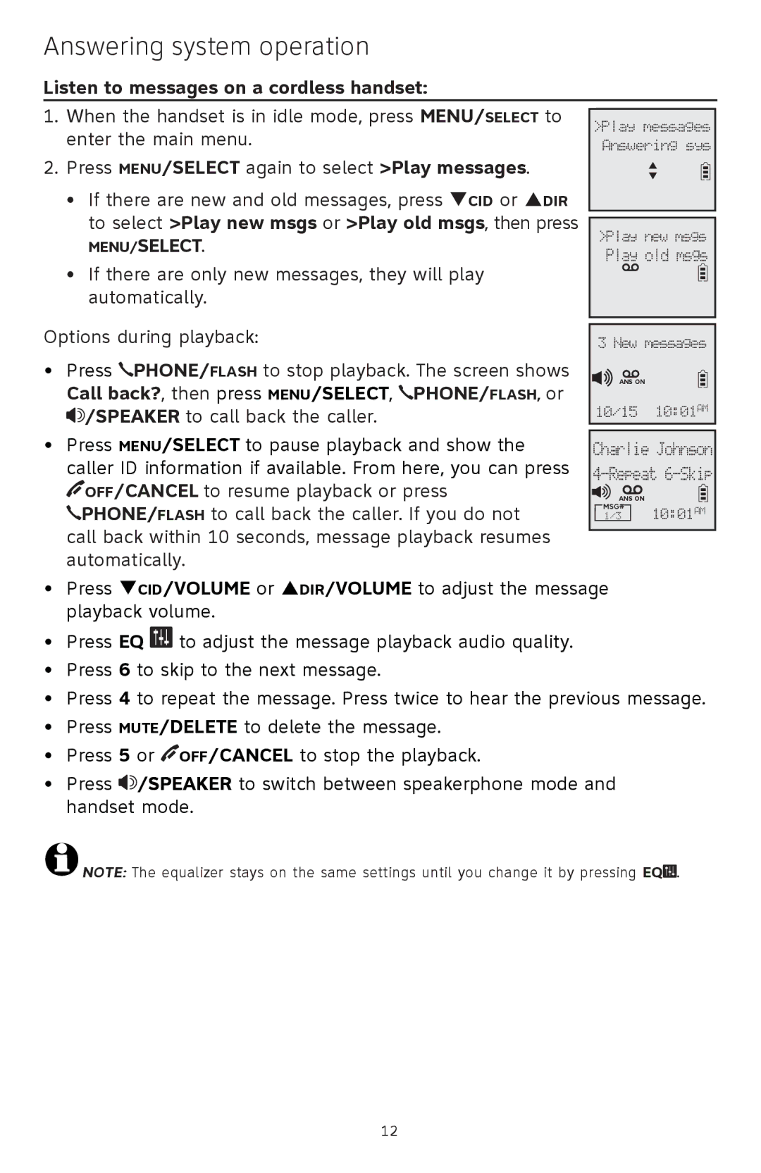 AT&T CL83401, CL83451, CL83351, CL83101, CL83301, CL83201 quick start Listen to messages on a cordless handset, Menu/Select 