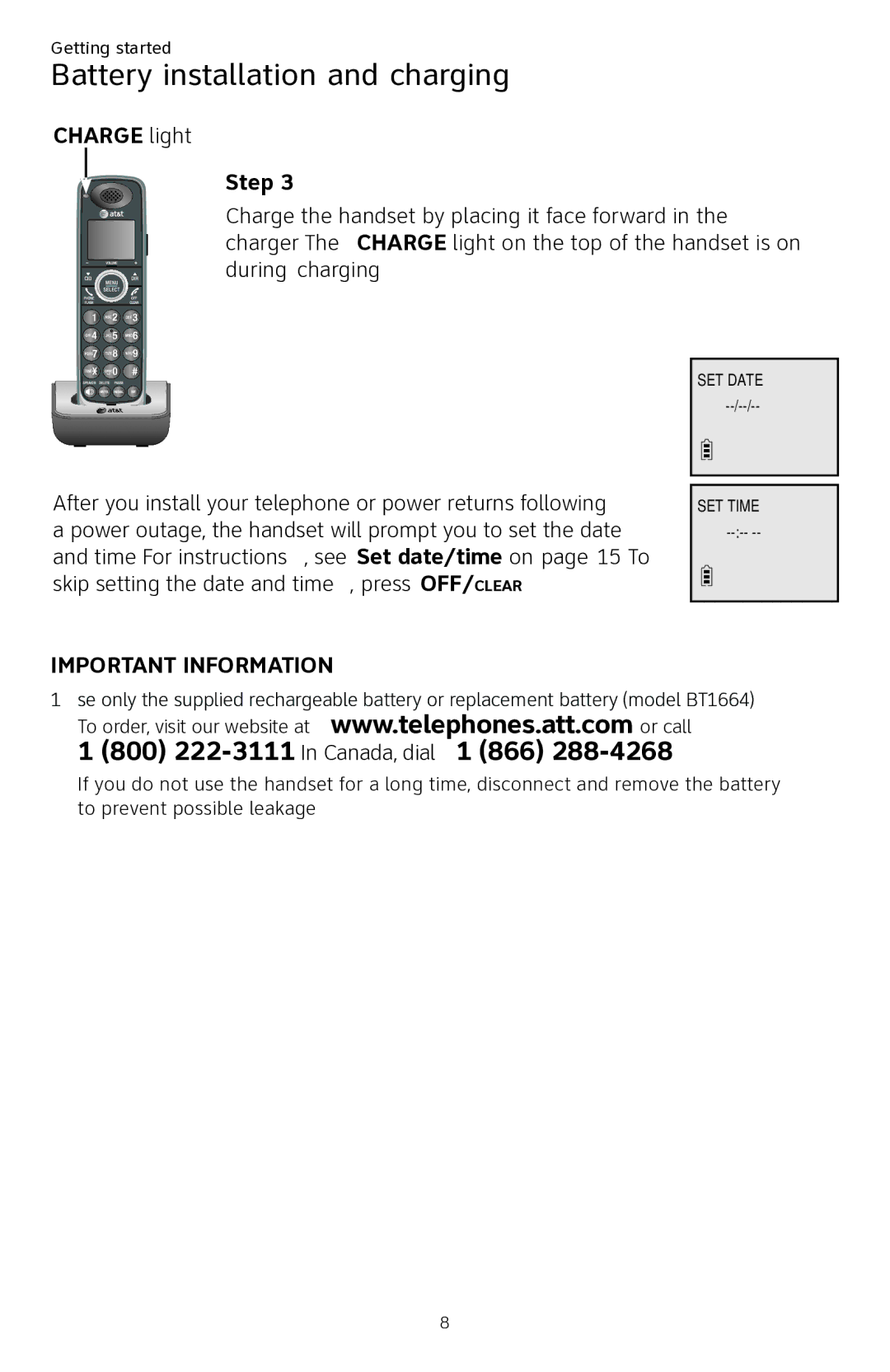 AT&T CL84250 user manual Charge light Step 