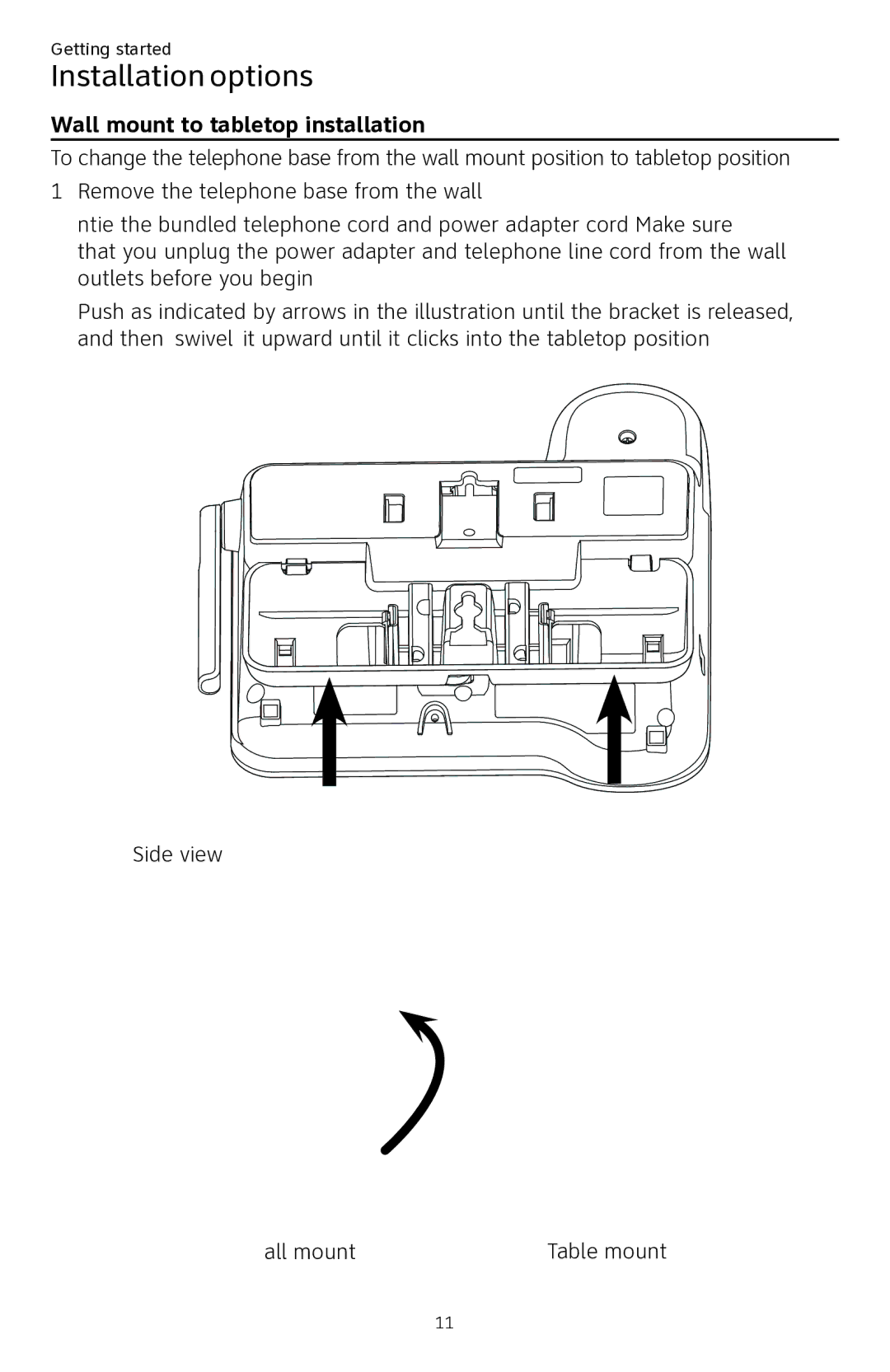 AT&T CL84250 user manual Wall mount to tabletop installation 