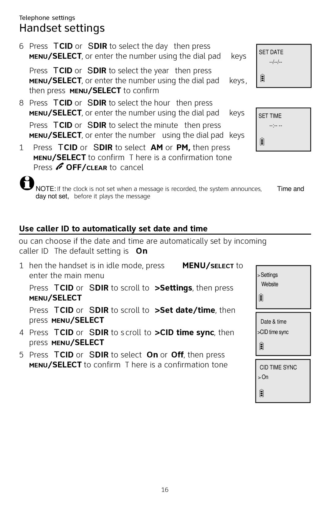 AT&T CL84250 user manual Use caller ID to automatically set date and time 