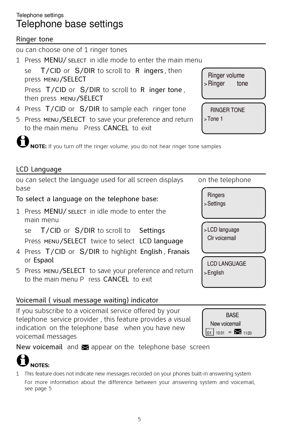 AT&T CL84250 user manual Ringer tone, To select a language on the telephone base 