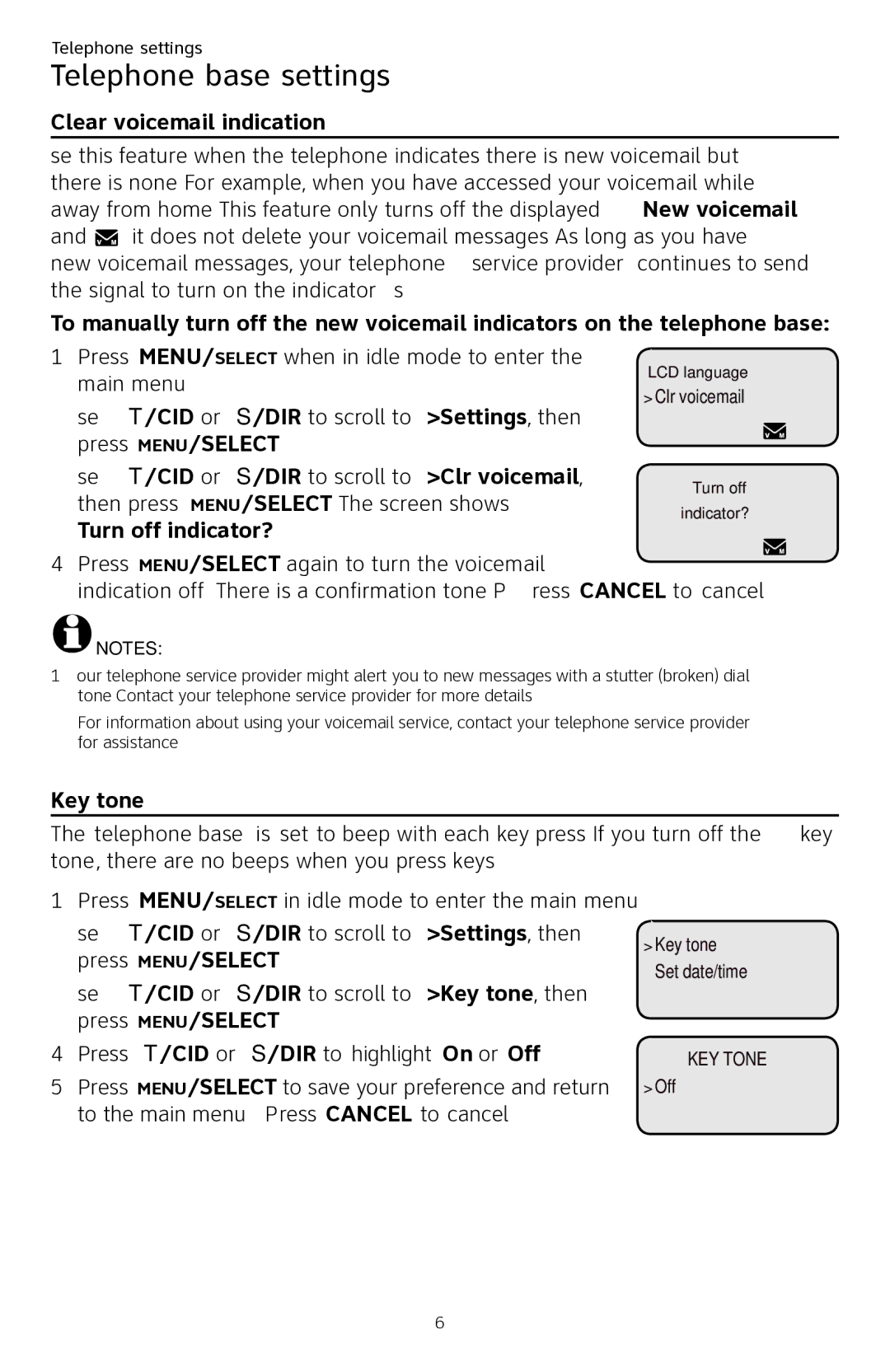 AT&T CL84250 user manual Use q/CID or p/DIR to scroll to Clr voicemail, Turn off indicator? 