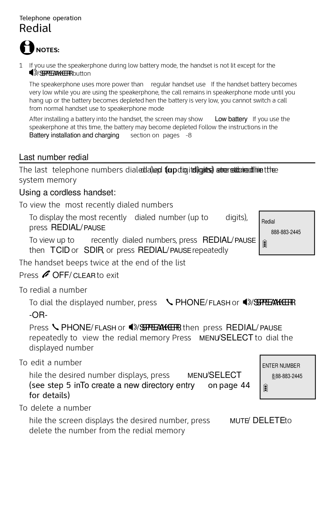 AT&T CL84250 user manual Redial, Press REDIAL/PAUSE 