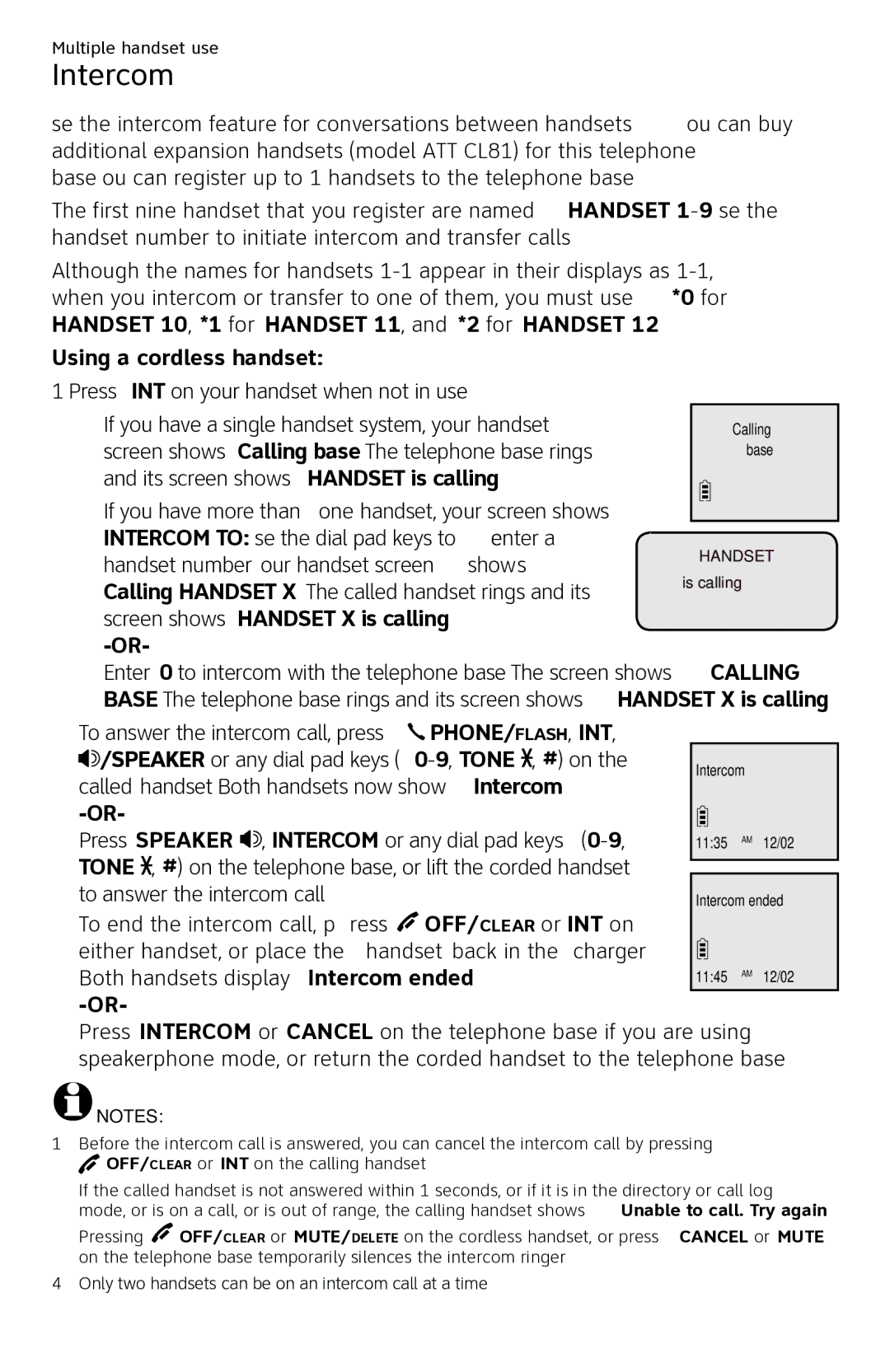 AT&T CL84250 user manual Intercom 