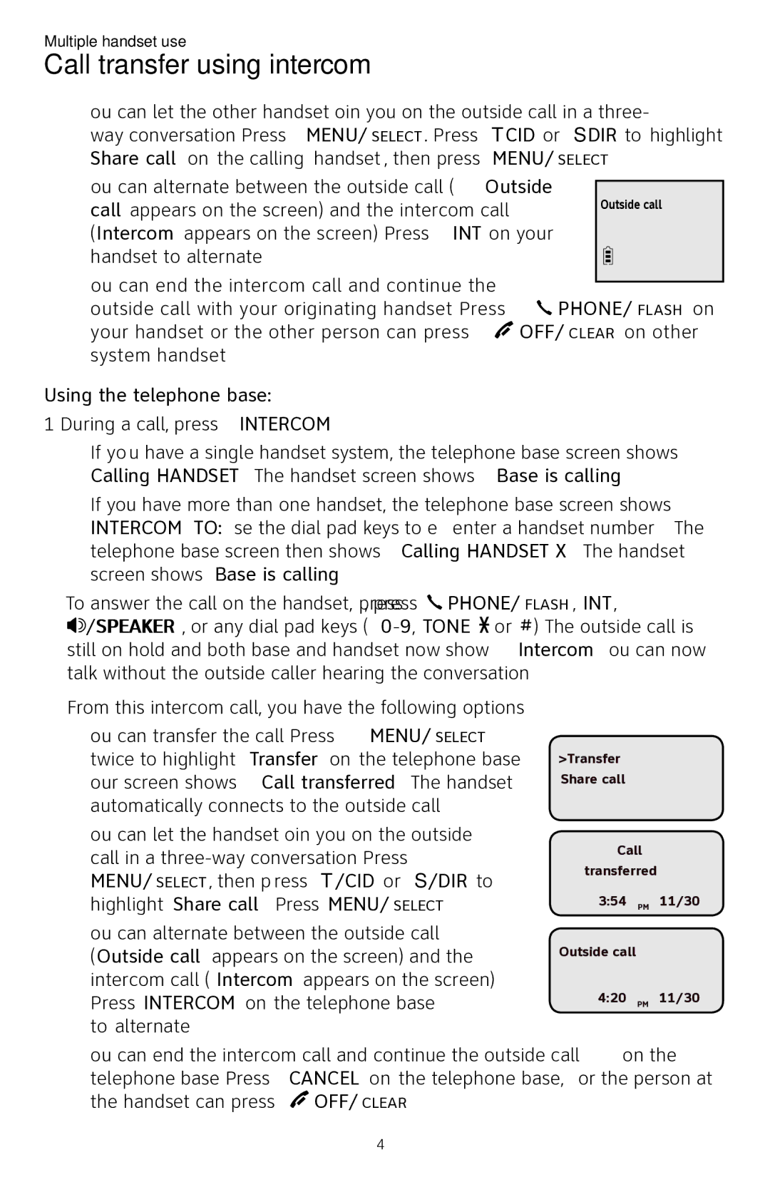 AT&T CL84250 user manual Outside call 