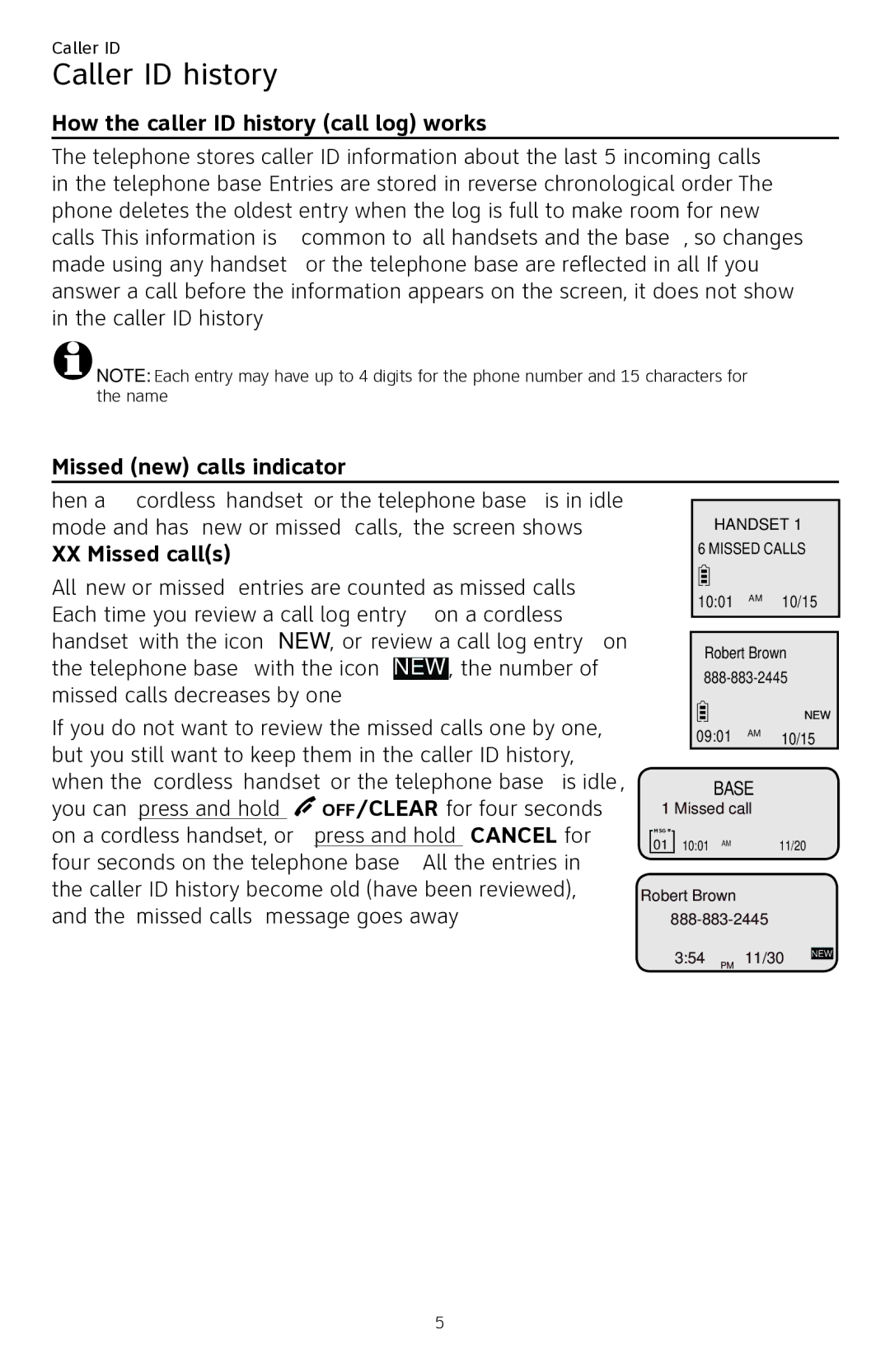 AT&T CL84250 Caller ID history, How the caller ID history call log works, Missed new calls indicator, XX Missed calls 