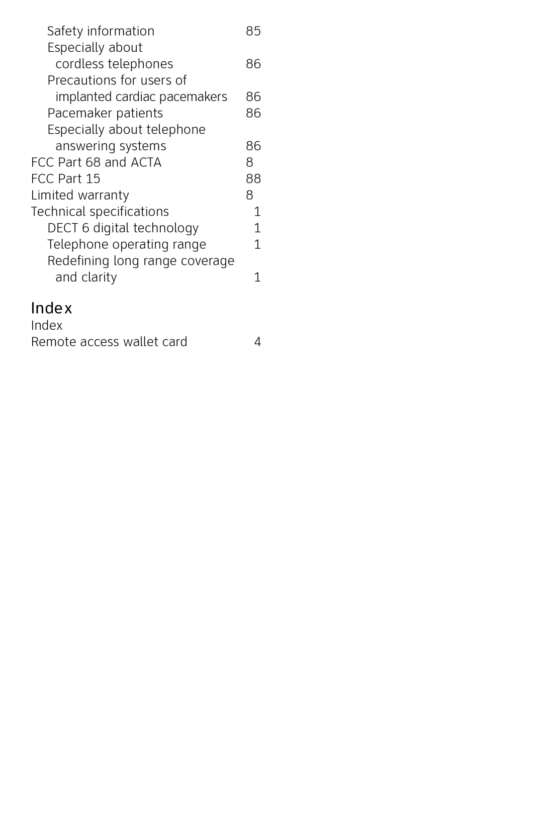 AT&T CL84250 user manual Index 