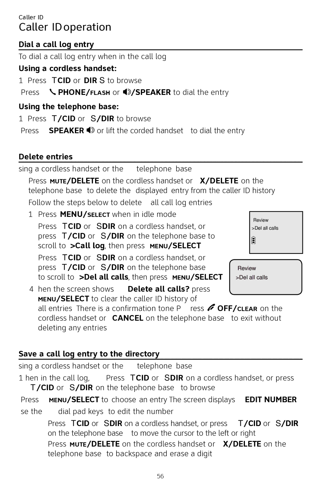 AT&T CL84250 user manual Dial a call log entry, Delete entries, Save a call log entry to the directory 