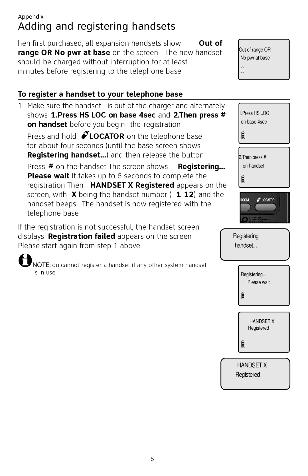 AT&T CL84250 user manual Adding and registering handsets, To register a handset to your telephone base 