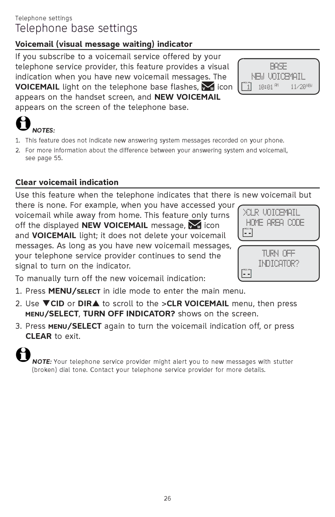 AT&T CL84109, CL84309, CL84209 user manual Voicemail light on the telephone base flashes Icon 