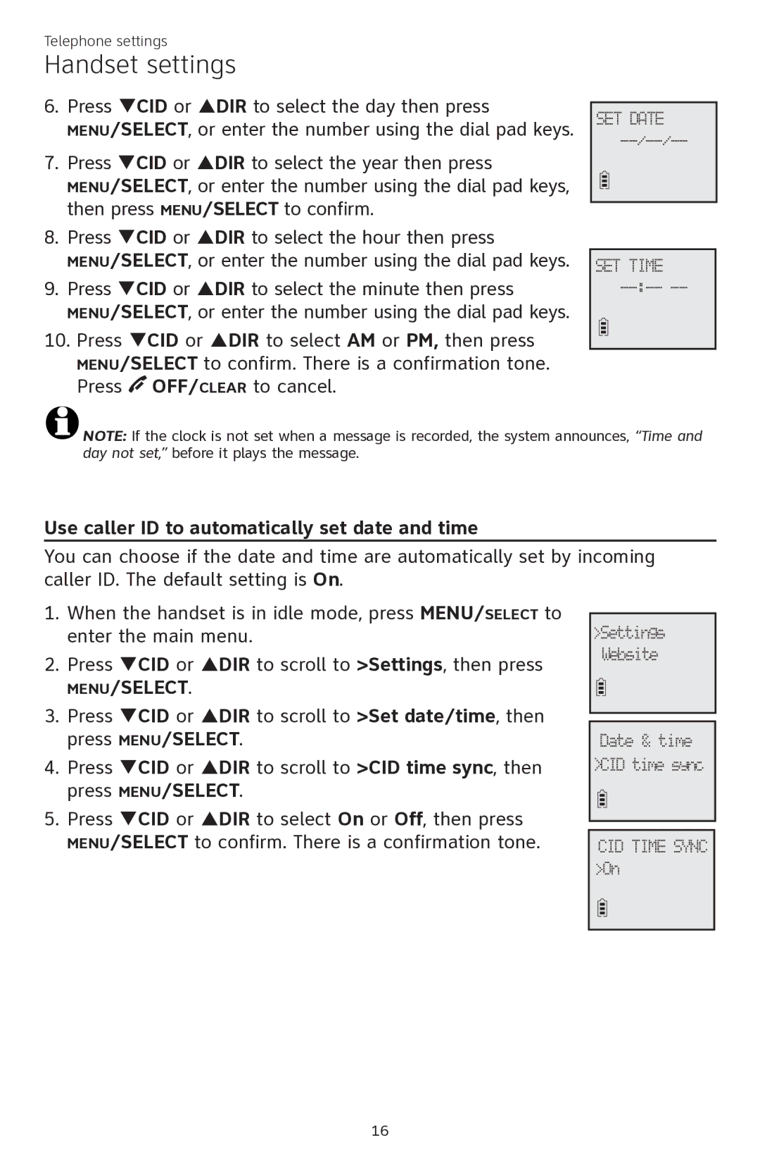 AT&T CL84350 user manual Use caller ID to automatically set date and time 