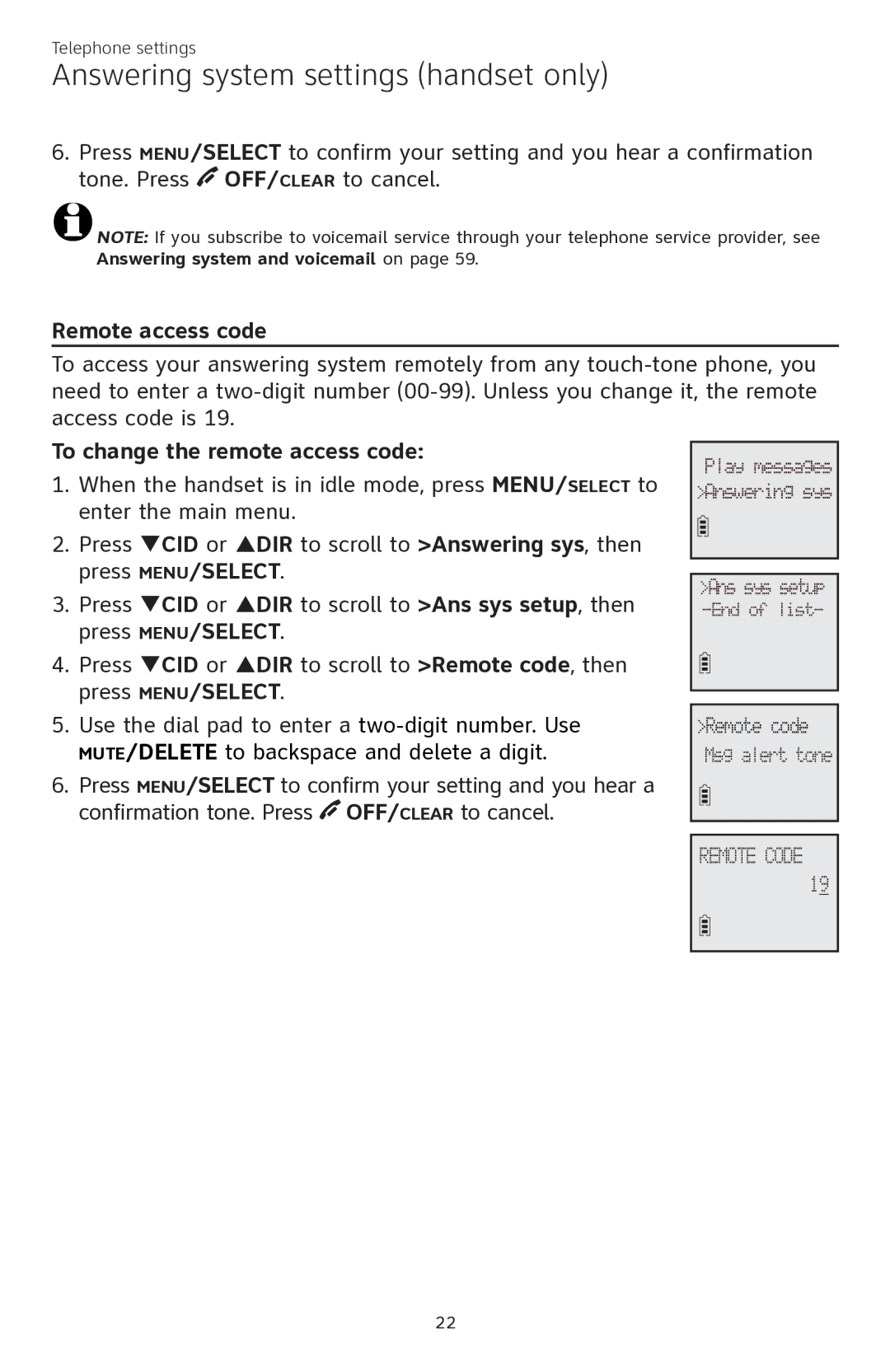 AT&T CL84350 user manual Remote access code, To change the remote access code 