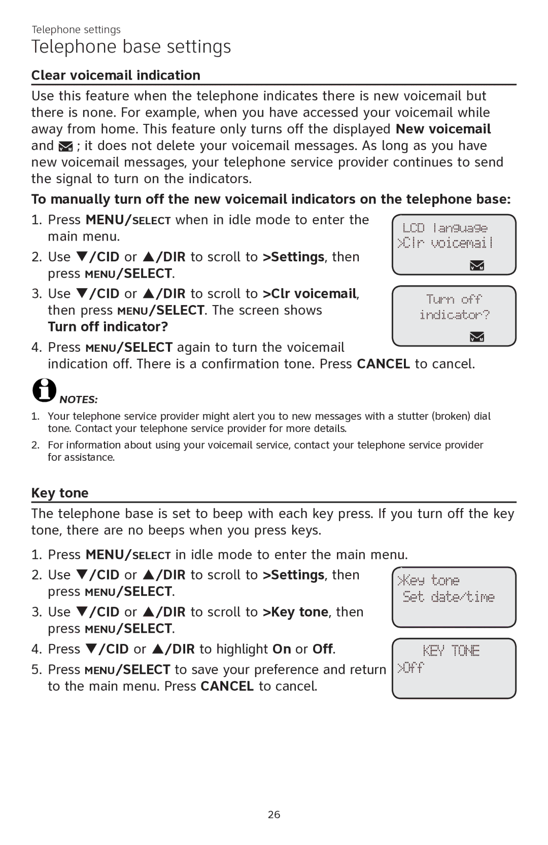 AT&T CL84350 user manual Use q/CID or p/DIR to scroll to Clr voicemail, Turn off indicator? 