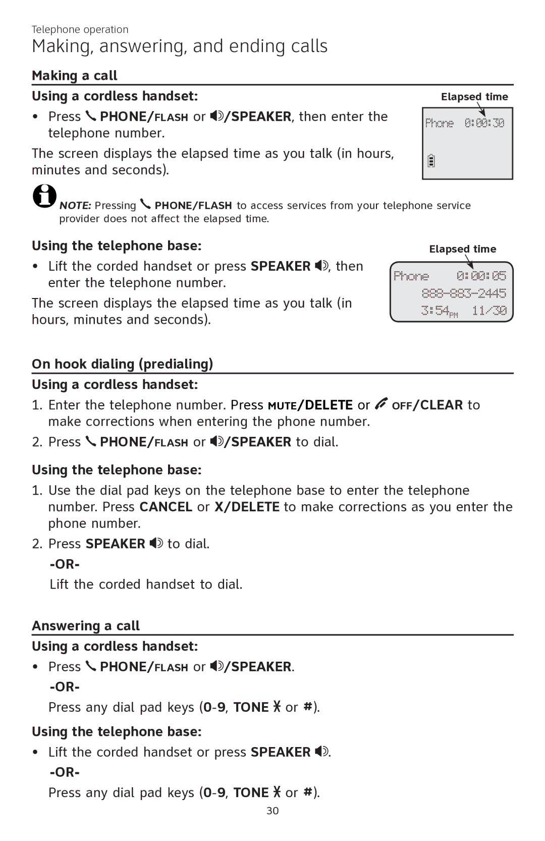 AT&T CL84350 Making, answering, and ending calls, Making a call Using a cordless handset, Using the telephone base 