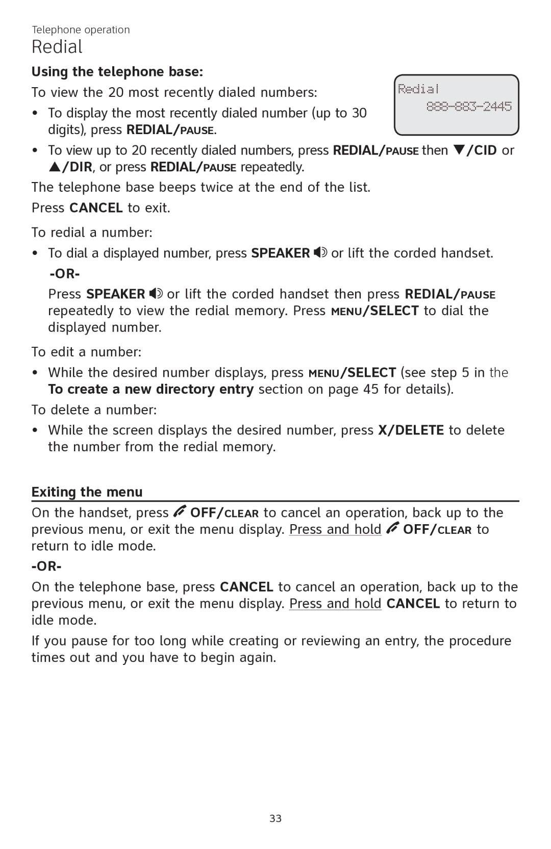 AT&T CL84350 user manual Exiting the menu 