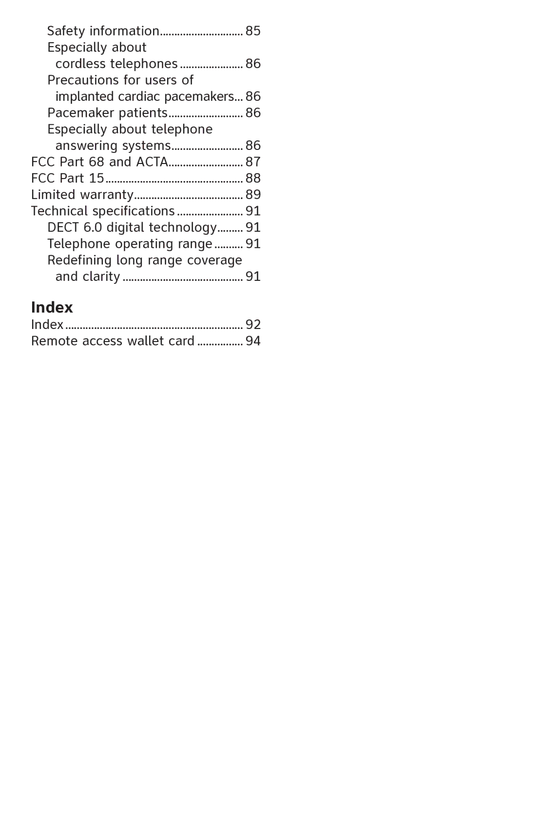 AT&T CL84350 user manual Index 