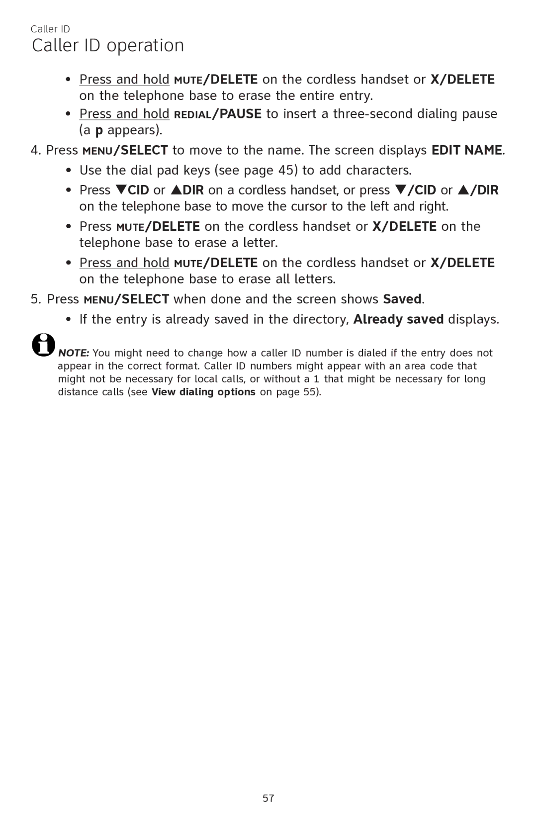 AT&T CL84350 user manual Caller ID operation 