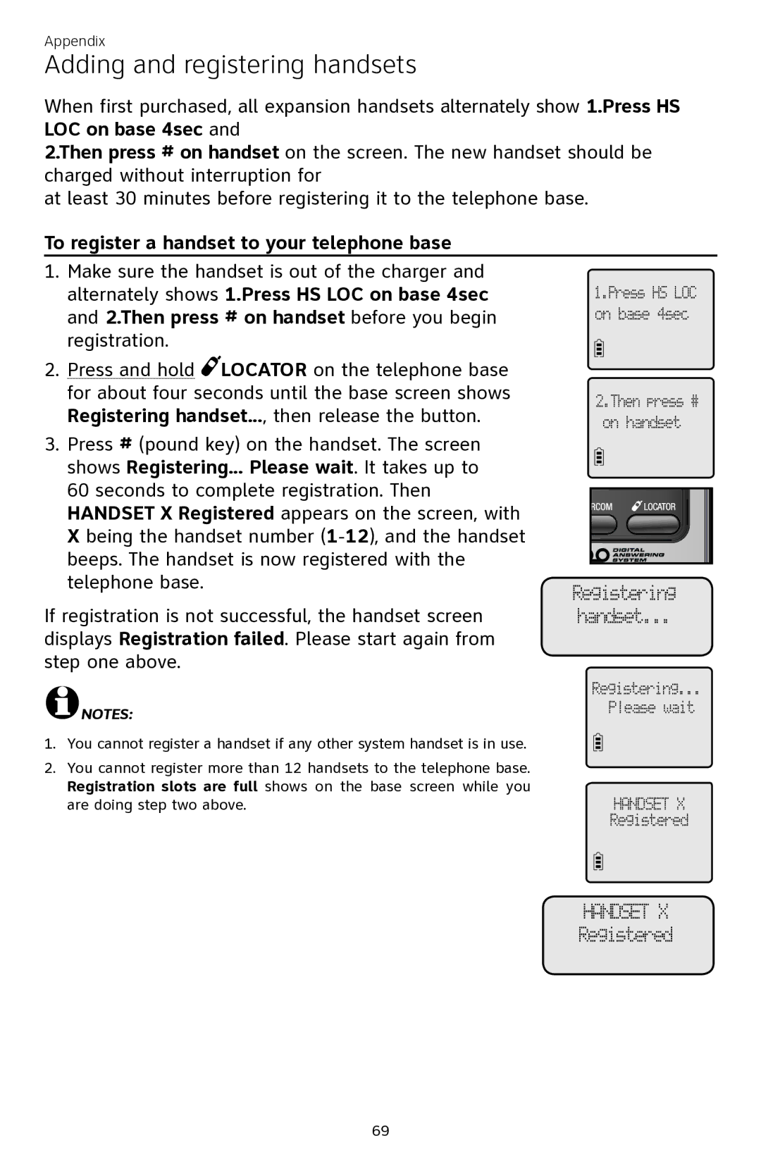 AT&T CL84350 user manual Adding and registering handsets, To register a handset to your telephone base 