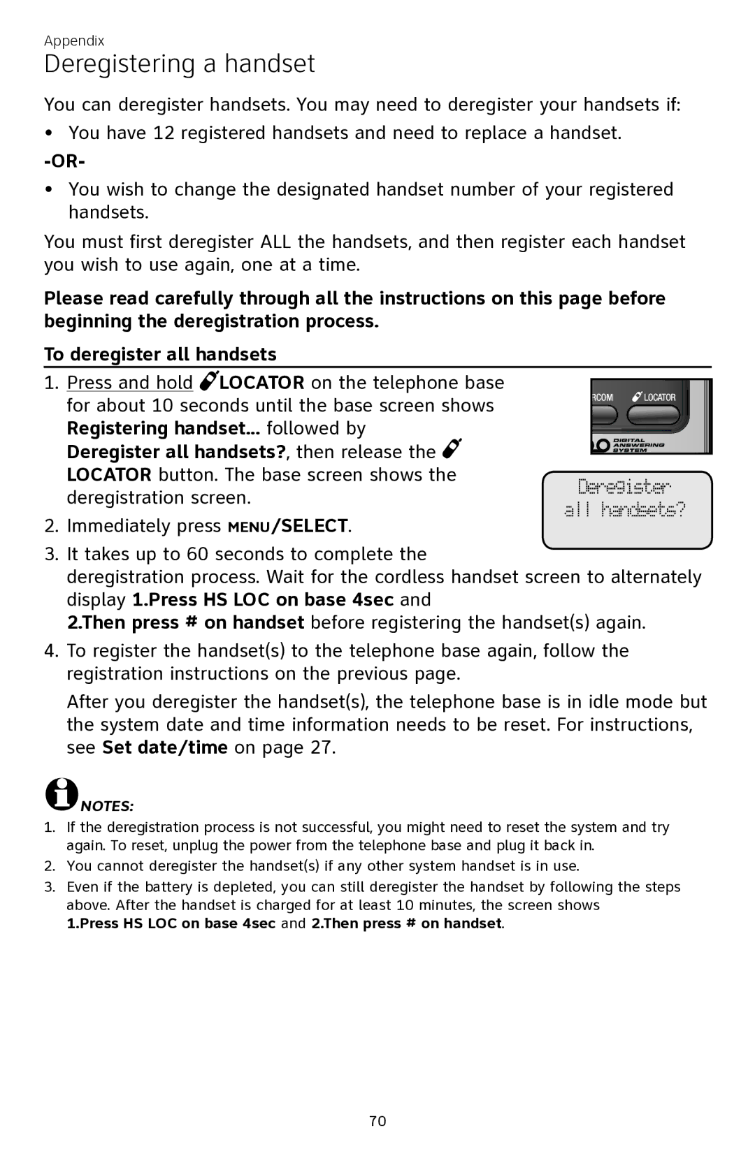 AT&T CL84350 user manual Deregistering a handset 