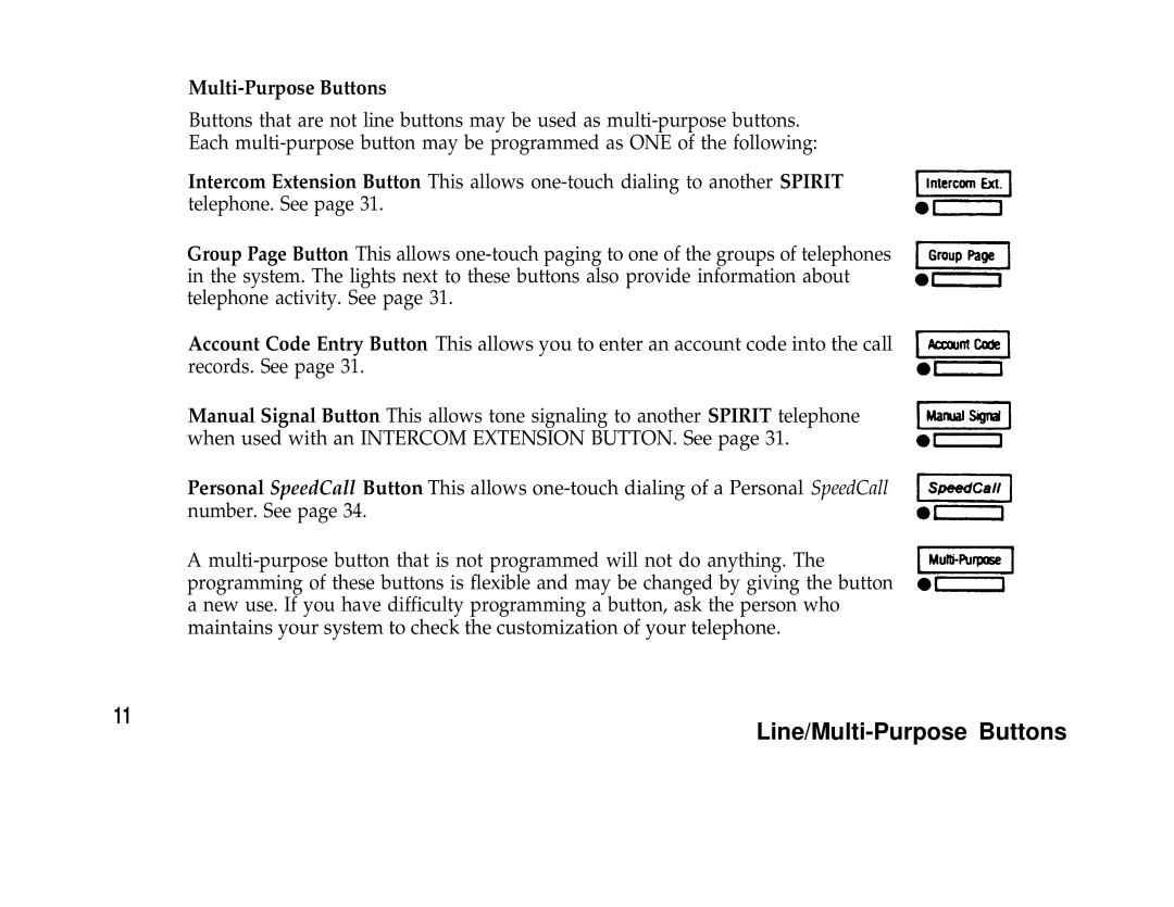 AT&T Communications System user manual Line/Multi-Purpose Buttons 