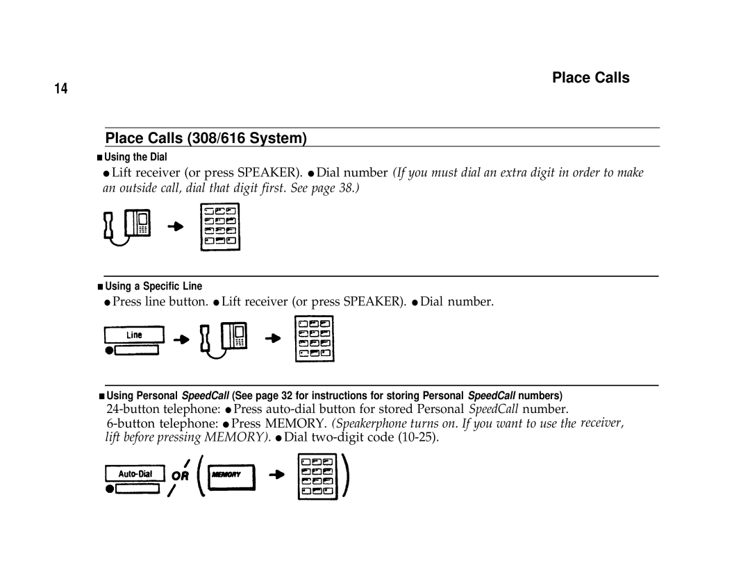 AT&T Communications System user manual Place Calls Place Calls 308/616 System 