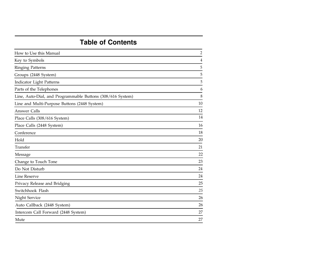 AT&T Communications System user manual Table of Contents 