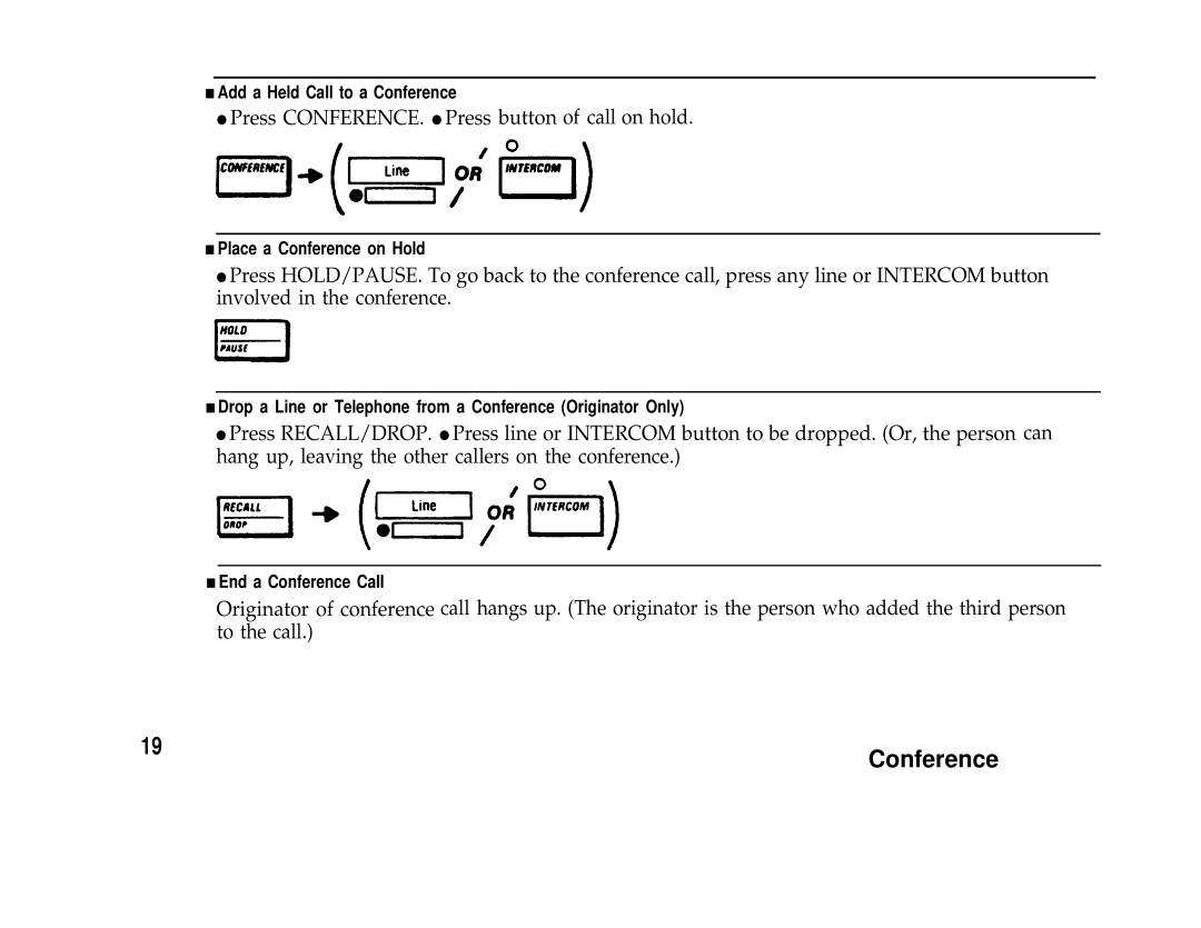 AT&T Communications System user manual Press CONFERENCE. Press button of call on hold 