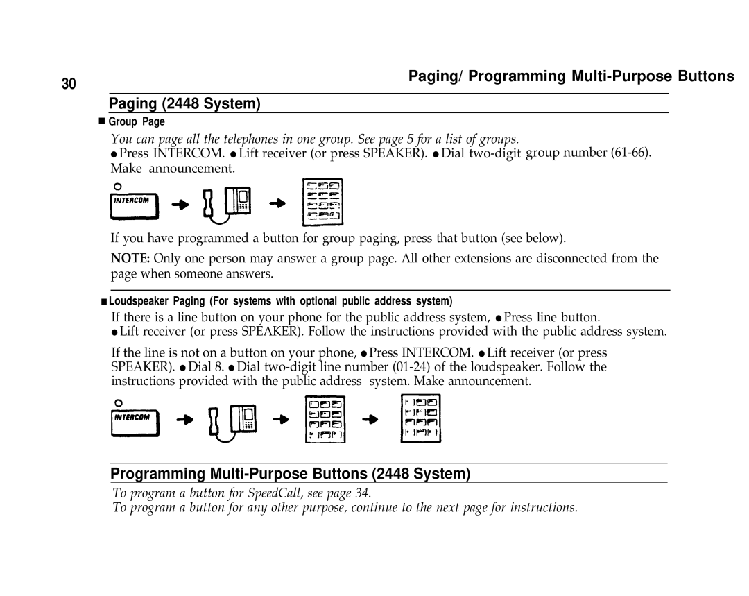 AT&T Communications System user manual Paging/ Programming Multi-Purpose Buttons, Paging 2448 System 