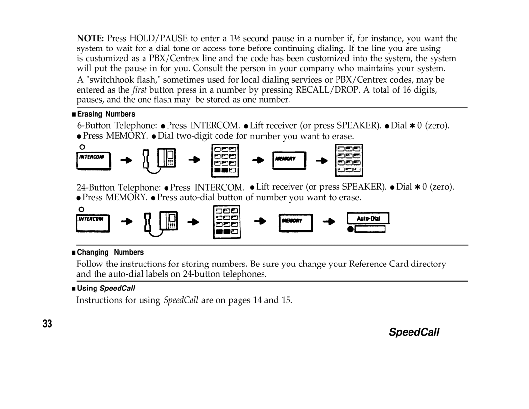 AT&T Communications System user manual Instructions for using SpeedCall are on pages 14 