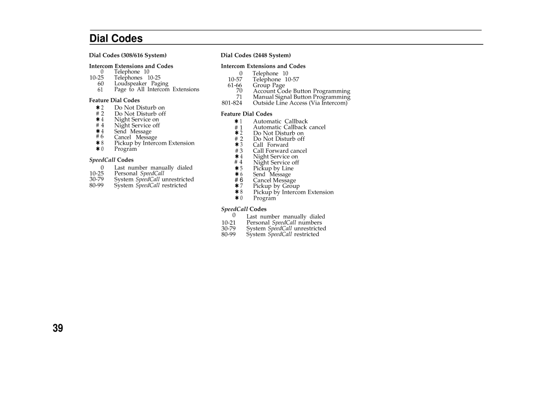 AT&T Communications System user manual Feature Dial Codes 