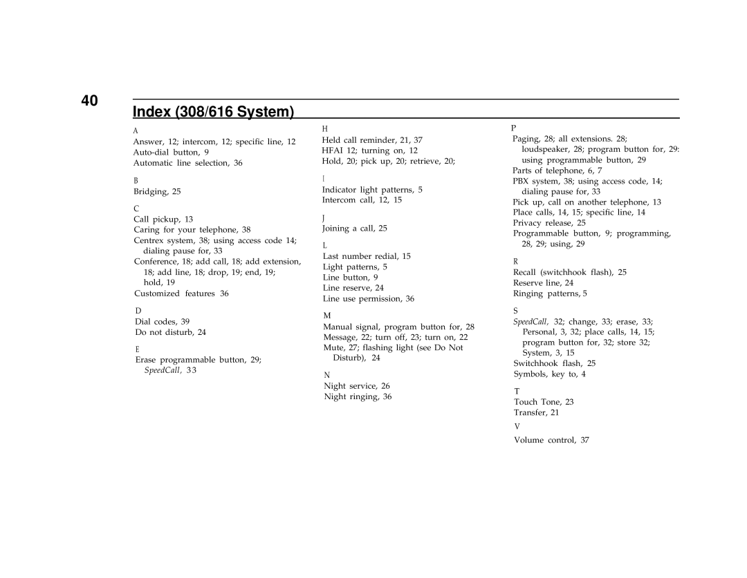 AT&T Communications System user manual Index 308/616 System, SpeedCall, 3 