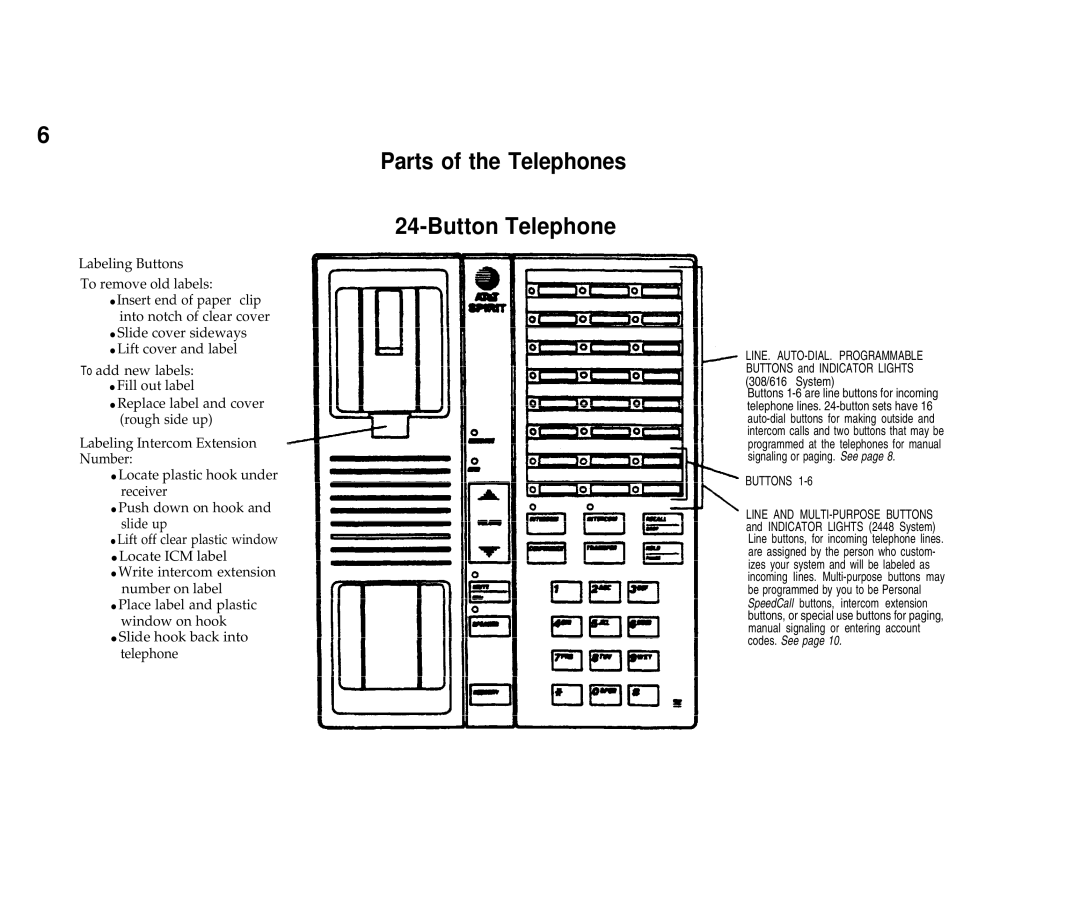 AT&T Communications System user manual Parts of the Telephones Button Telephone, Buttons 