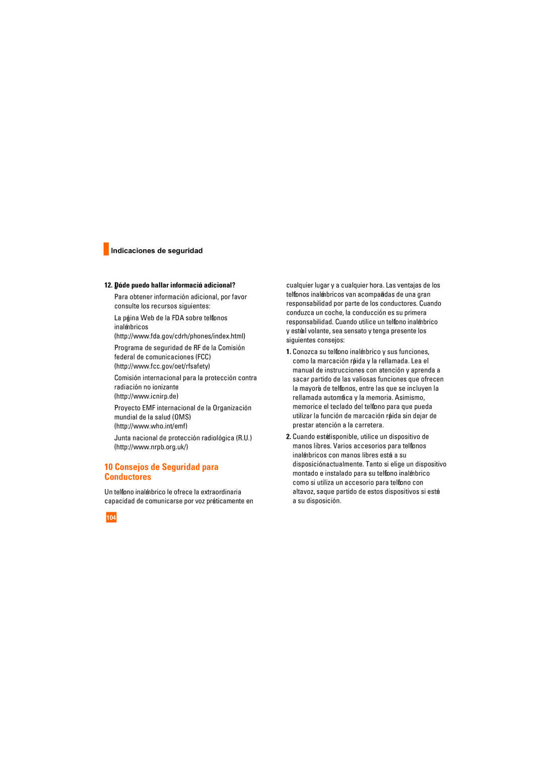 AT&T CU405 manual Consejos de Seguridad para Conductores 