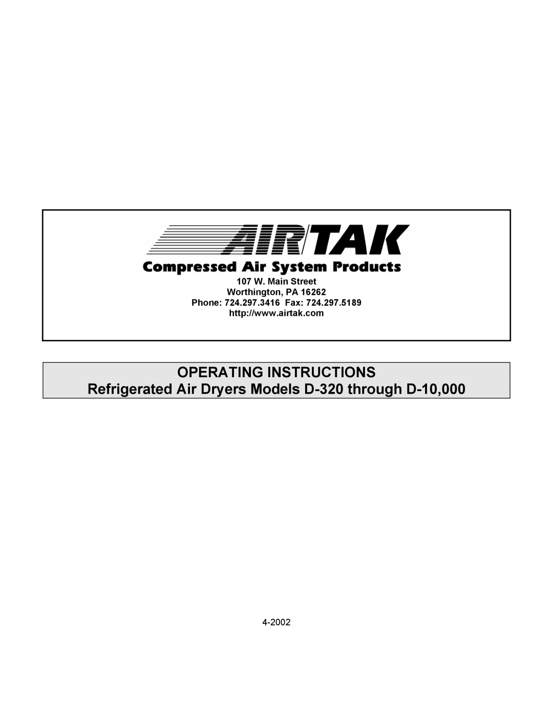 AT&T D-320 operating instructions Operating Instructions, 107 W. Main Street Worthington, PA Phone 724.297.3416 Fax 