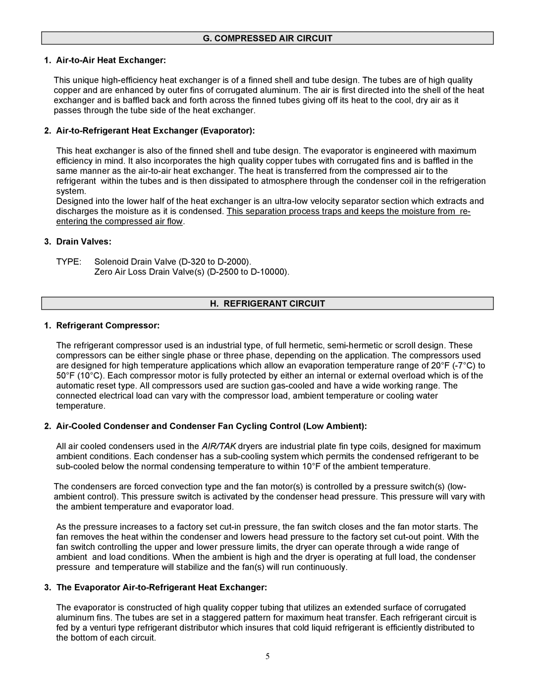 AT&T D-320, D-10,000 operating instructions Compressed AIR Circuit, Refrigerant Circuit 