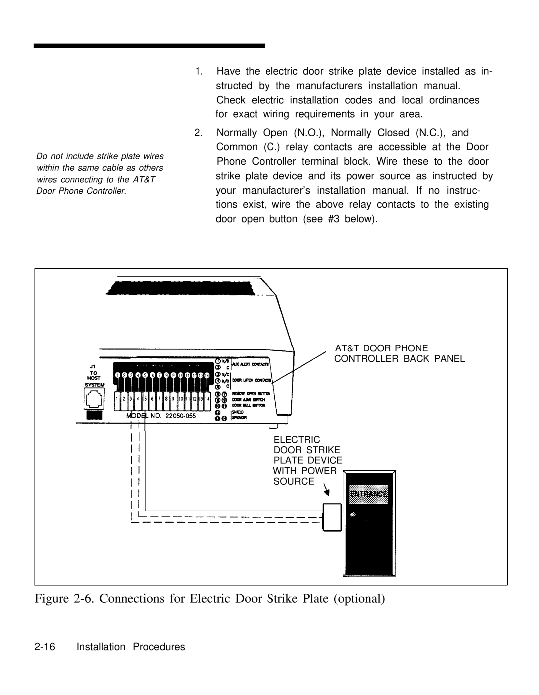 AT&T Door Phone Controller operation manual Connections for Electric Door Strike Plate optional 