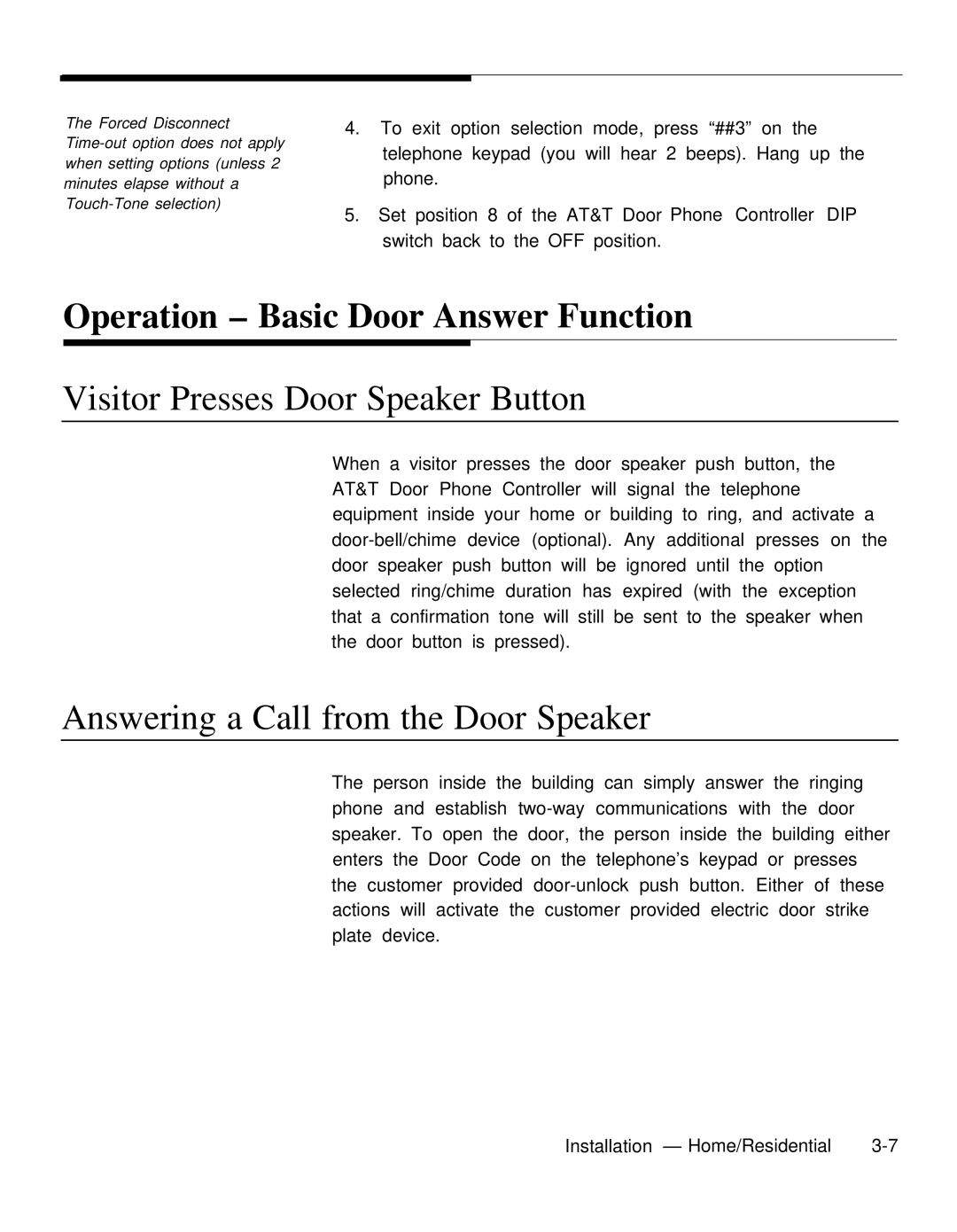 AT&T Door Phone Controller operation manual Operation Basic Door Answer Function, Visitor Presses Door Speaker Button 