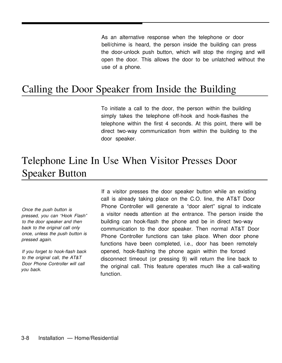 AT&T Door Phone Controller operation manual Calling the Door Speaker from Inside the Building 