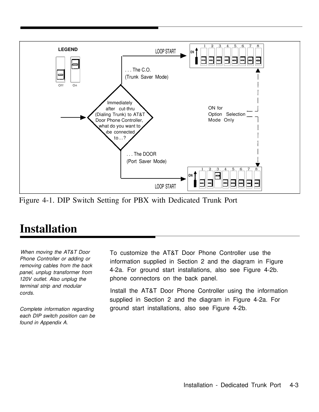 AT&T Door Phone Controller operation manual DIP Switch Setting for PBX with Dedicated Trunk Port 