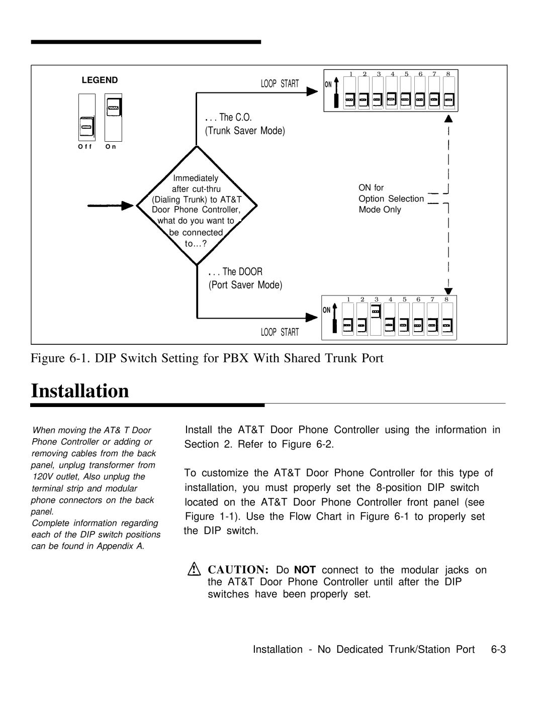 AT&T Door Phone Controller operation manual DIP Switch Setting for PBX With Shared Trunk Port 